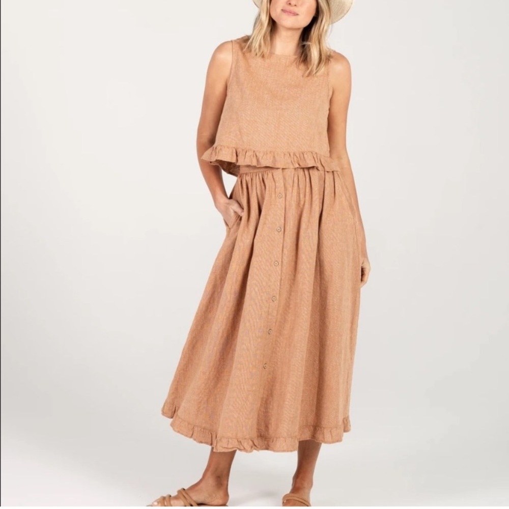 Rylee + Cru Oceanside Orange Linen Blend Skirt